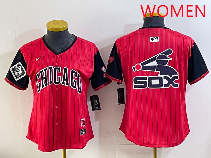Women Chicago White Sox Blank Red Stripe Joint Name Nike 2025 MLB Jersey style 12->women mlb jersey->Women Jersey